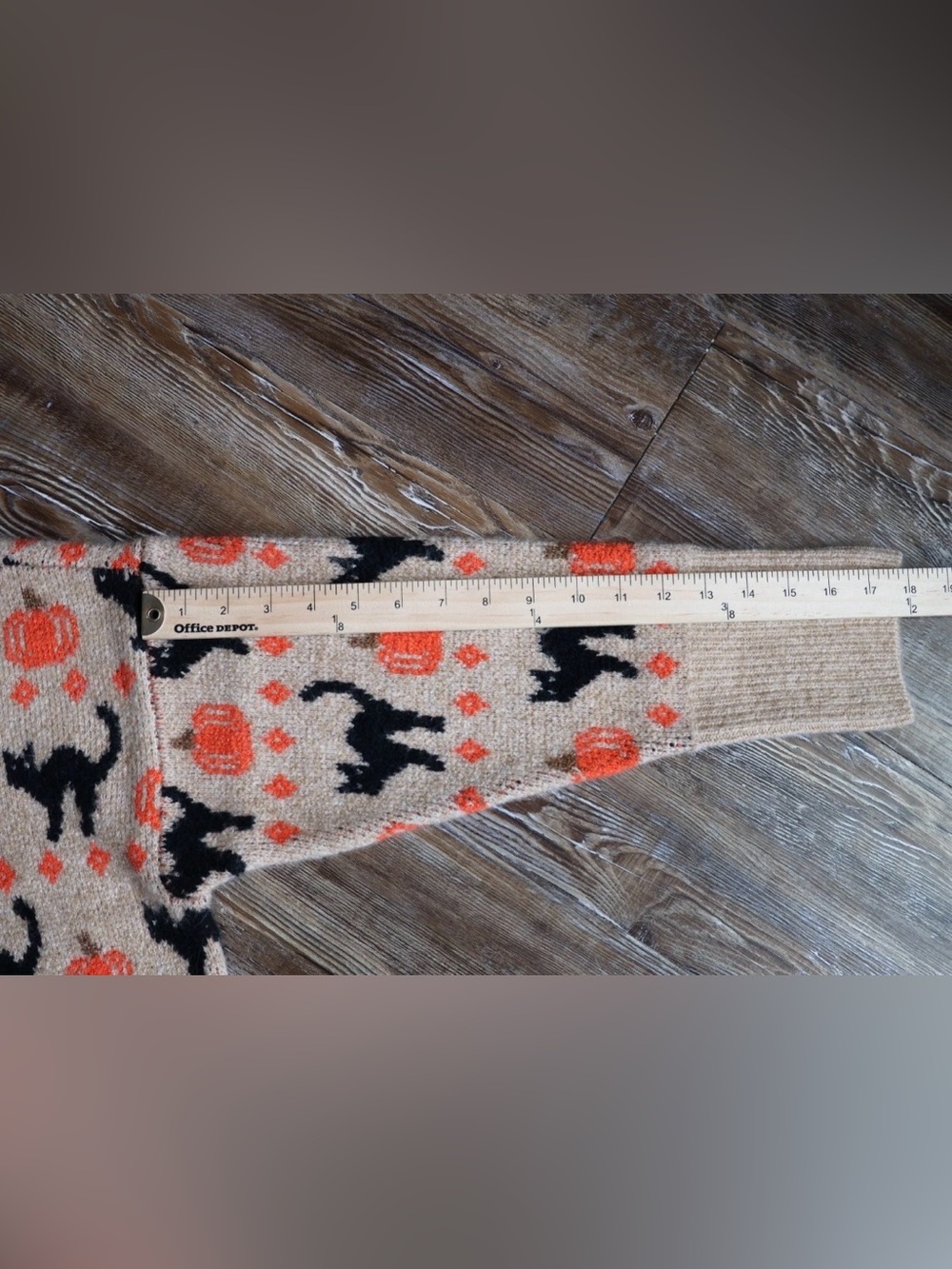 Spooky Tan Black Cat Orange Pumpkin Halloween Sweater Soft Knit Slouchy XL - Picture 14 of 16